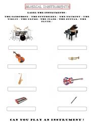 English worksheet: musical instruments