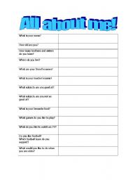 English Worksheet: All about me