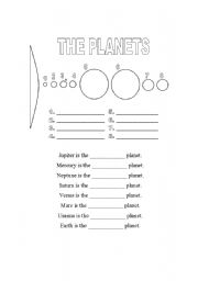 English Worksheet: The Planets diagram