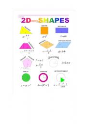 English worksheet: area and perimeter 2d shapes