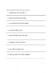 English Worksheet: Simple Sentence Word Order