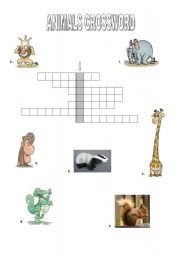 English worksheet: animals crossword