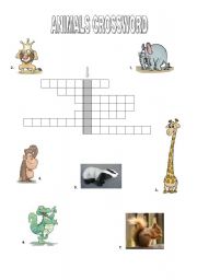 English Worksheet: animals crossword