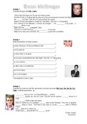 English Worksheet: Ewan McGregor: Reading Comprehension+Pronouns