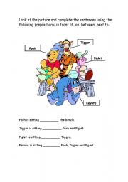 English Worksheet: Prepositions Pooh