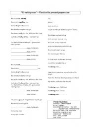 English Worksheet: Its raining men - present progressive