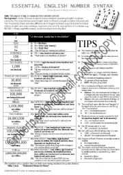 English Worksheet: Essentual Number Syntax 