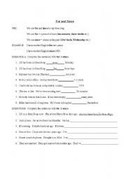 English Worksheet: For and Since