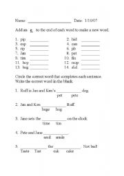 English worksheet: 1st Grade Spelling Worksheet