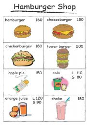 Hamburger Shop Menu