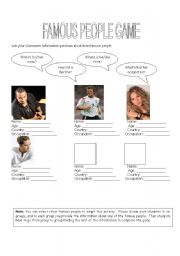 English Worksheet: Famous People Game