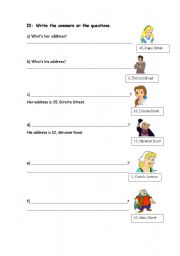 English worksheet: His/her addres7phone number