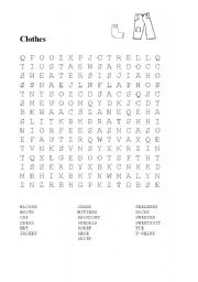 English Worksheet: Wordsearch clothes