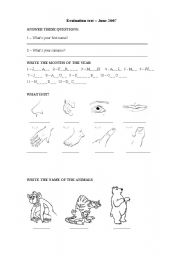 English Worksheet: Worksheet about human body, animals, food and more