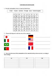 English worksheet: countries and nationalities