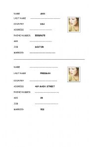 English Worksheet: personal information