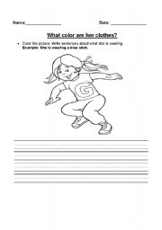English worksheet: What color are her clothes?