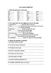 English Worksheet: lets practise past simple