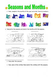 English Worksheet: Seasons-Months-Clothes