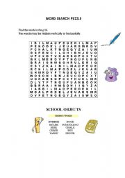 English worksheet: School objects crossword