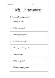 English Worksheet: WH questions