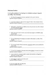 English Worksheet: dictionary practice