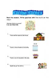 English worksheet: How many/how much