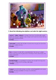 English Worksheet: Monsters Inc. description