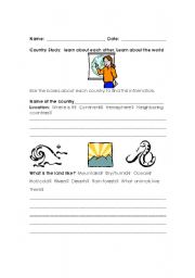 English worksheet: country study activity