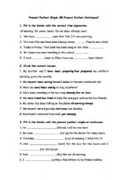 English Worksheet: present perfect simple or continuous?