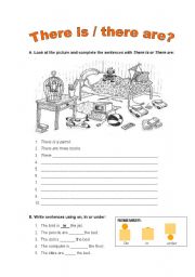 English Worksheet: There is and prepositions