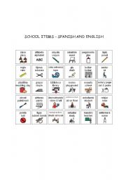 English worksheet: School Items - Spanish and English