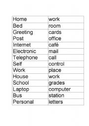 English Worksheet: Compound Nouns Match Game Part 1