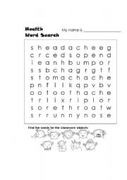 English worksheet: health crossword