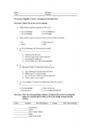 English worksheet: Greeting and Introductions