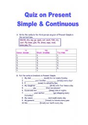 Present Simple Present Continuous worksheet