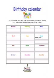 Birthday calendar