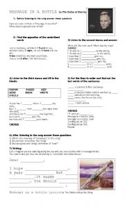 English Worksheet: message in a bottle