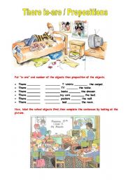 English Worksheet: There is-are / Prepositions