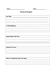 English worksheet: Paragraph Writing Planning Outline