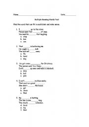 English Worksheet: Multiple Mean ing Words