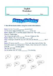 English Worksheet: Worksheet  Happy Birthday