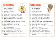 English Worksheet: Find the mistakes