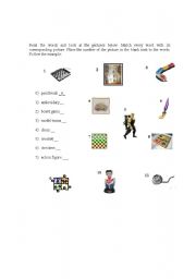 English Worksheet: things for entertainment