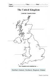 United  Kingdom  Map Worksheet