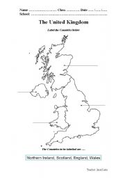 English Worksheet: United  Kingdom  Map Worksheet