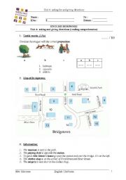 English Worksheet: giving directions - prepositions