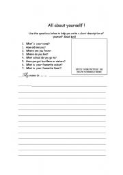 English Worksheet: All about yourself !
