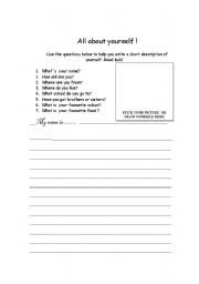 English worksheet: All about yourself !