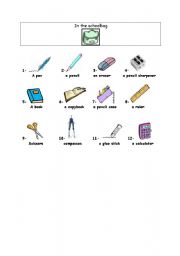English worksheet: Vocabulary : in the schoolbag
